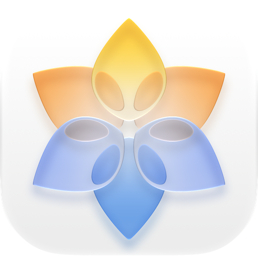 The Perfect Photos icon: a flower of glass petals, gold at the top and blue below